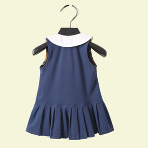 Baby Girl Peter Pan Collar Pleated Sleeveless Dress