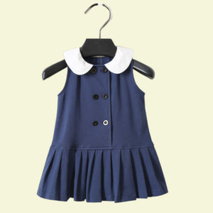 Baby Girl Peter Pan Collar Pleated Sleeveless Dress