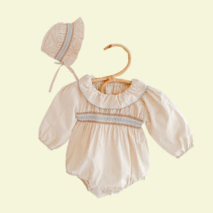 Baby Toddler Ruffled Long Sleeve Bodysuit with Hat (Available in 2 colours)