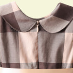 Load image into Gallery viewer, Sleeveless Beige Peterpan Collar Tartan Dress With Frill Detail
