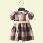 Load image into Gallery viewer, Sleeveless Beige Peterpan Collar Tartan Dress With Frill Detail
