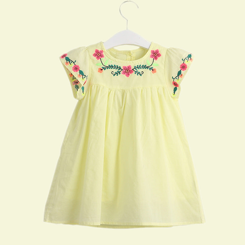 Girls Embroidered Floral Smock Dress