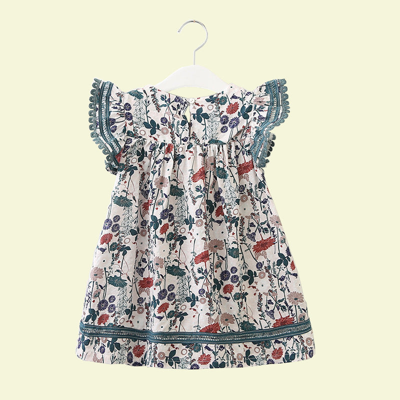 Girls Flutter Sleeve Floral Dress