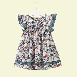 Girls Flutter Sleeve Floral Dress