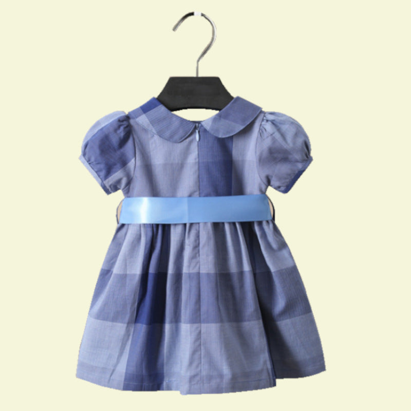 Sleeveless Navy Peterpan Collar Tartan Dress With Frill Detail