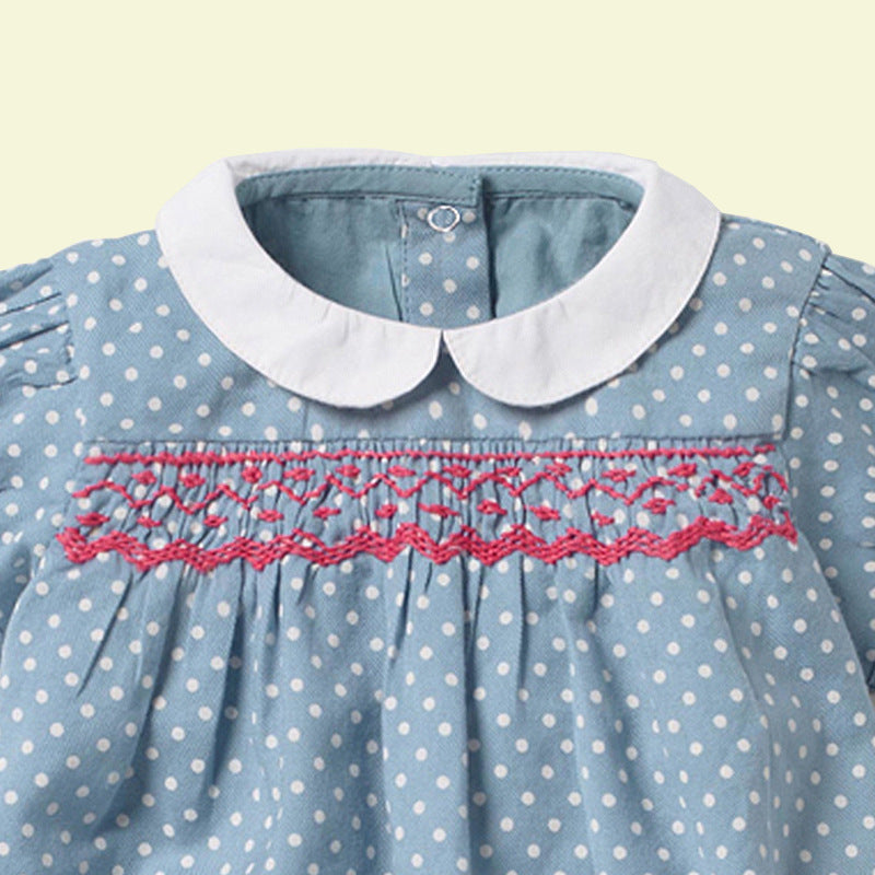 Girls Polka Dot Embroidered  Smock Dress