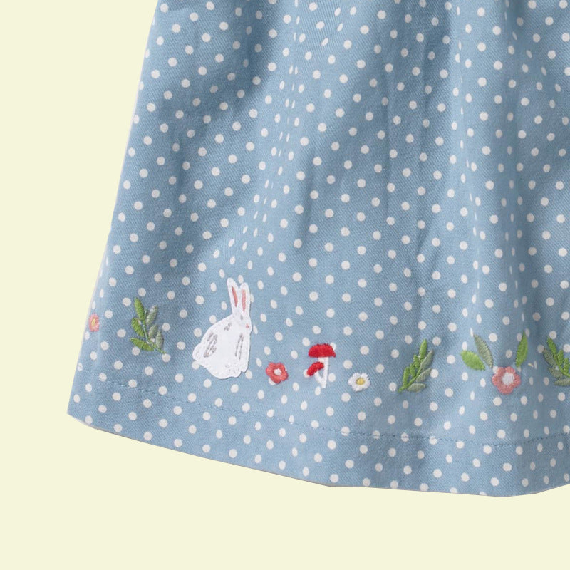 Girls Polka Dot Embroidered  Smock Dress