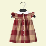 Load image into Gallery viewer, Sleeveless Red Peterpan Collar Tartan Dress With Frill Detail
