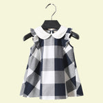 Load image into Gallery viewer, Sleeveless Navy Peterpan Collar Tartan Dress With Frill Detail
