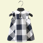 Load image into Gallery viewer, Sleeveless Navy Peterpan Collar Tartan Dress With Frill Detail
