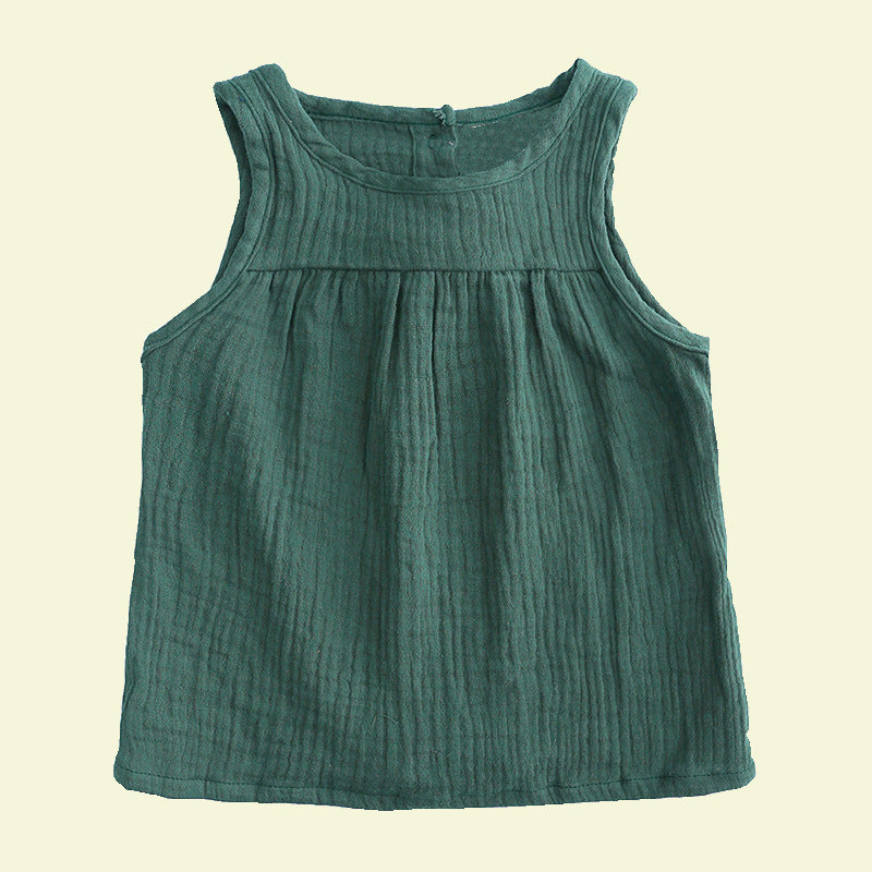 Kids Green Sleeveless Cotton Linen Blouse