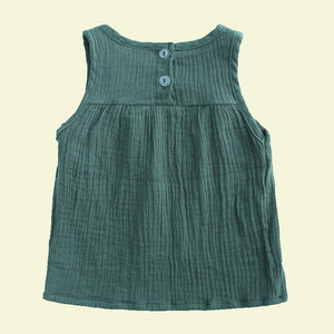 Kids Green Sleeveless Cotton Linen Blouse