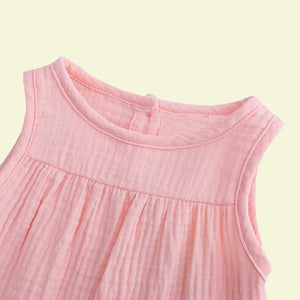 Kids Pink Sleeveless Cotton Linen Blouse