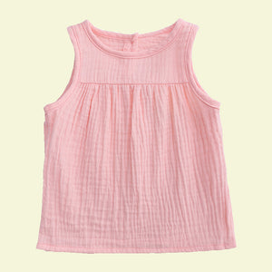 Kids Pink Sleeveless Cotton Linen Blouse