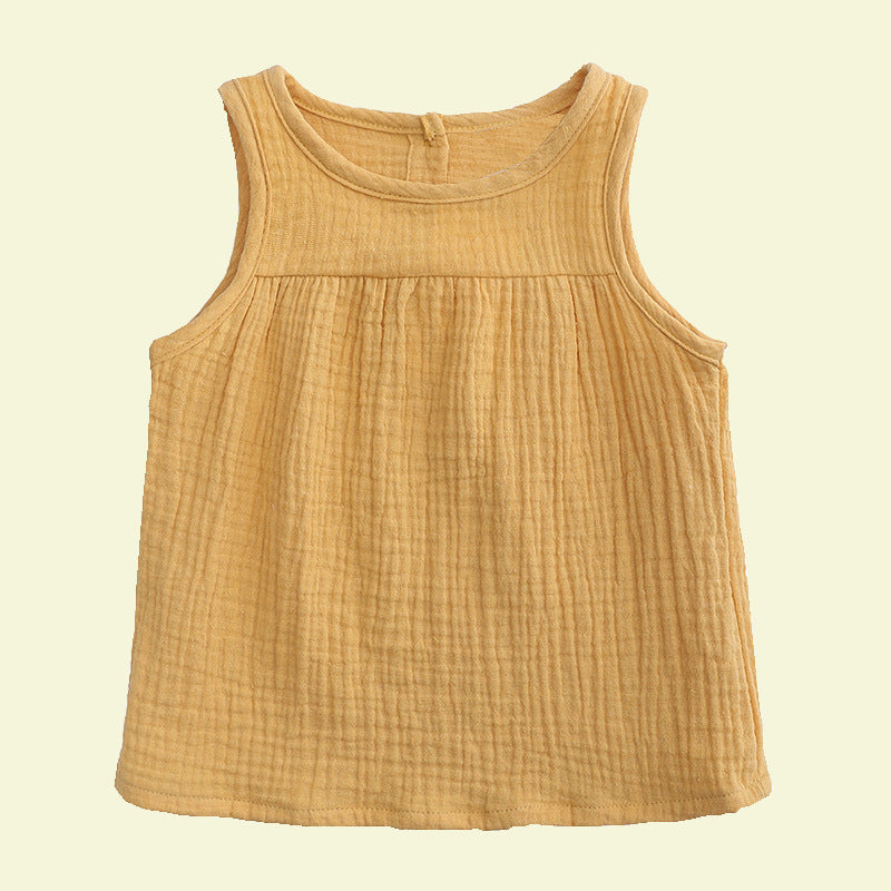 Kids Yellow Sleeveless Cotton Linen Blouse