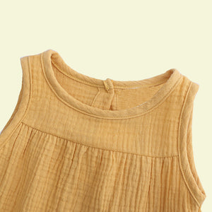 Kids Yellow Sleeveless Cotton Linen Blouse