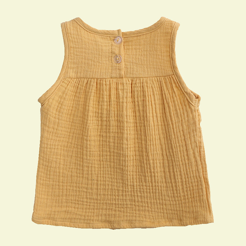 Kids Yellow Sleeveless Cotton Linen Blouse